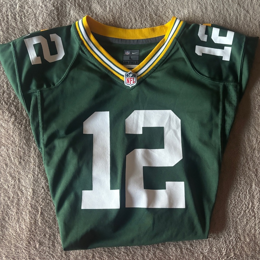 Aaron Rodgers #12 Green Football Jersey Kids Size Large